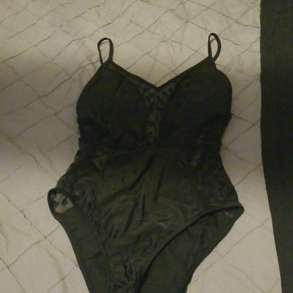 Black Polka dot Mesh Swimsuit